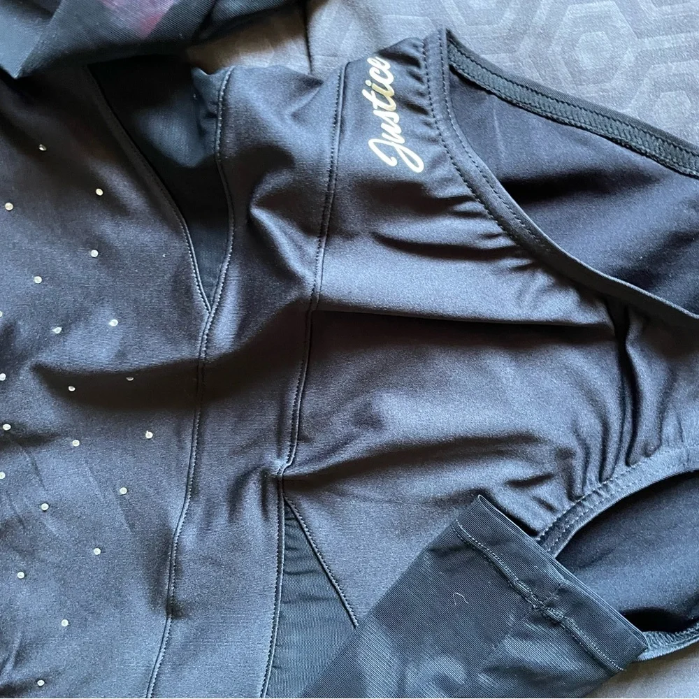 Justice Black Sparkle Long Sleeve Bodysuit leotard